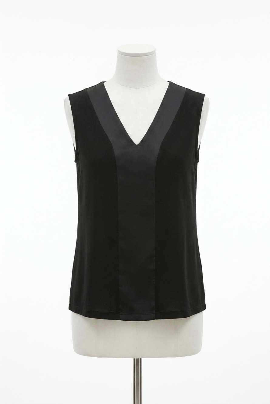 NEW JOSEPH RIBKOFF fitted v-neck sleeveless top in black